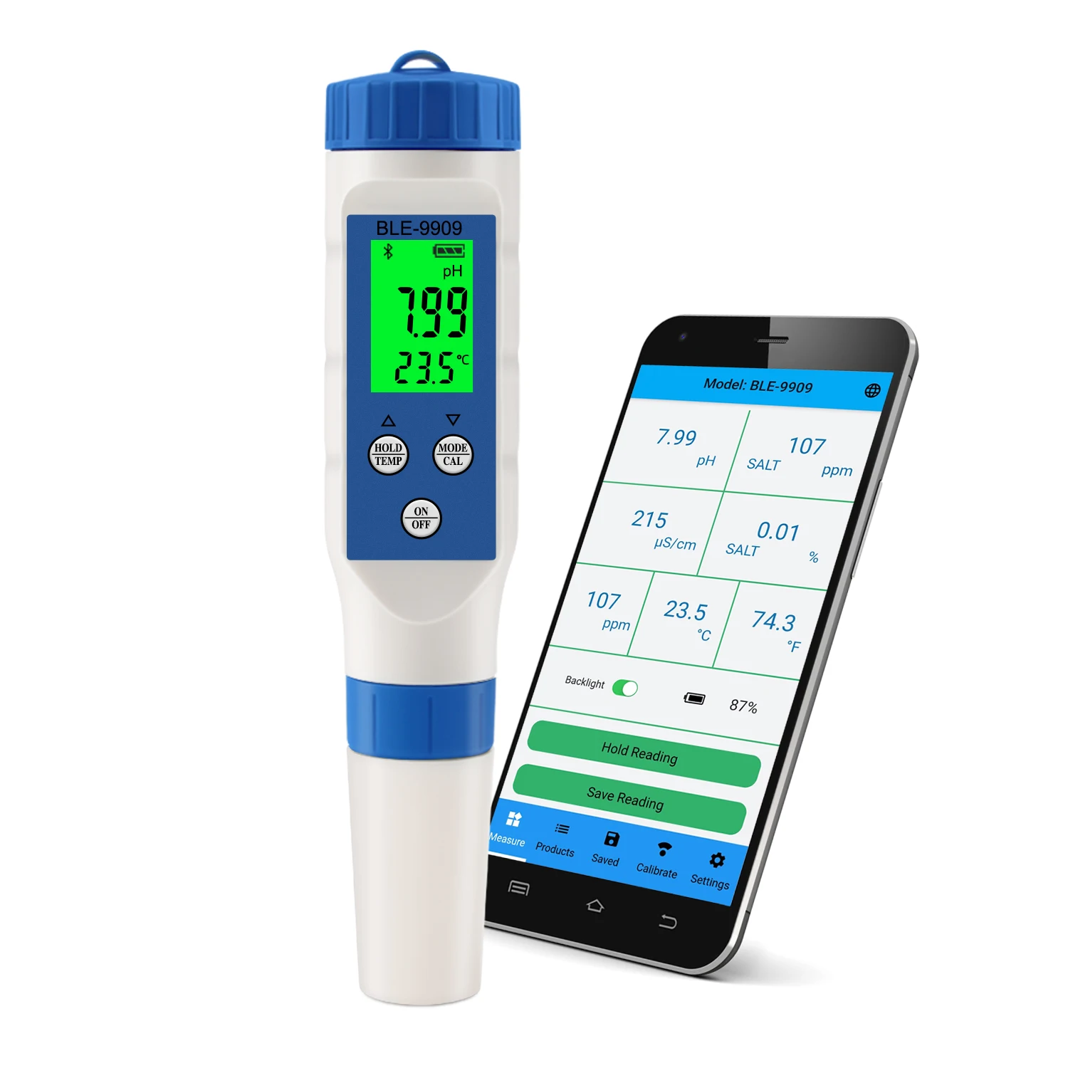 

Smart Blue tooth Digital pH Meter with ATC pH Tester, 5 in 1 pH TDS EC Temp 0.01 Resolution High Accuracy Pen Type Tester