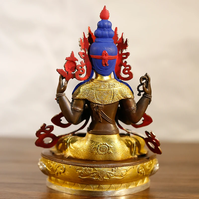 High grade Gilding Buddha statue Asia Nepal Tibet temple bless safe healty good luck Four arm Avalokitesvara GUANYIN buddha