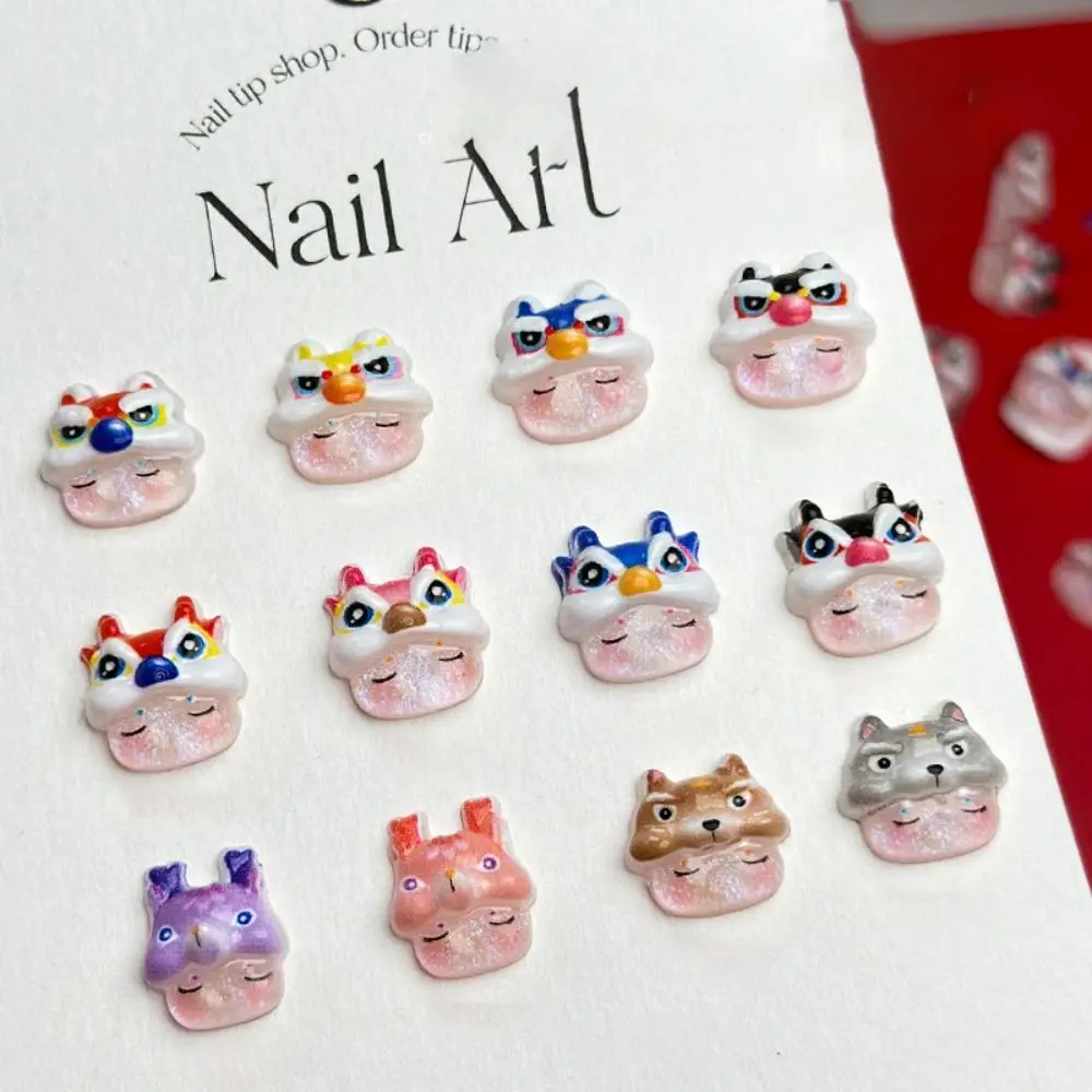 10 Pcs 3D Lion Nail Art Ornament Cute Fashionable New Years Manicure Chinese Style Lion Dance Series