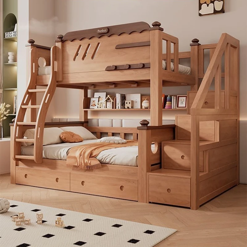 

Solid wood children's bed Double-layer small apartment Up and down multi-functional high and low child and mother two-layer bold