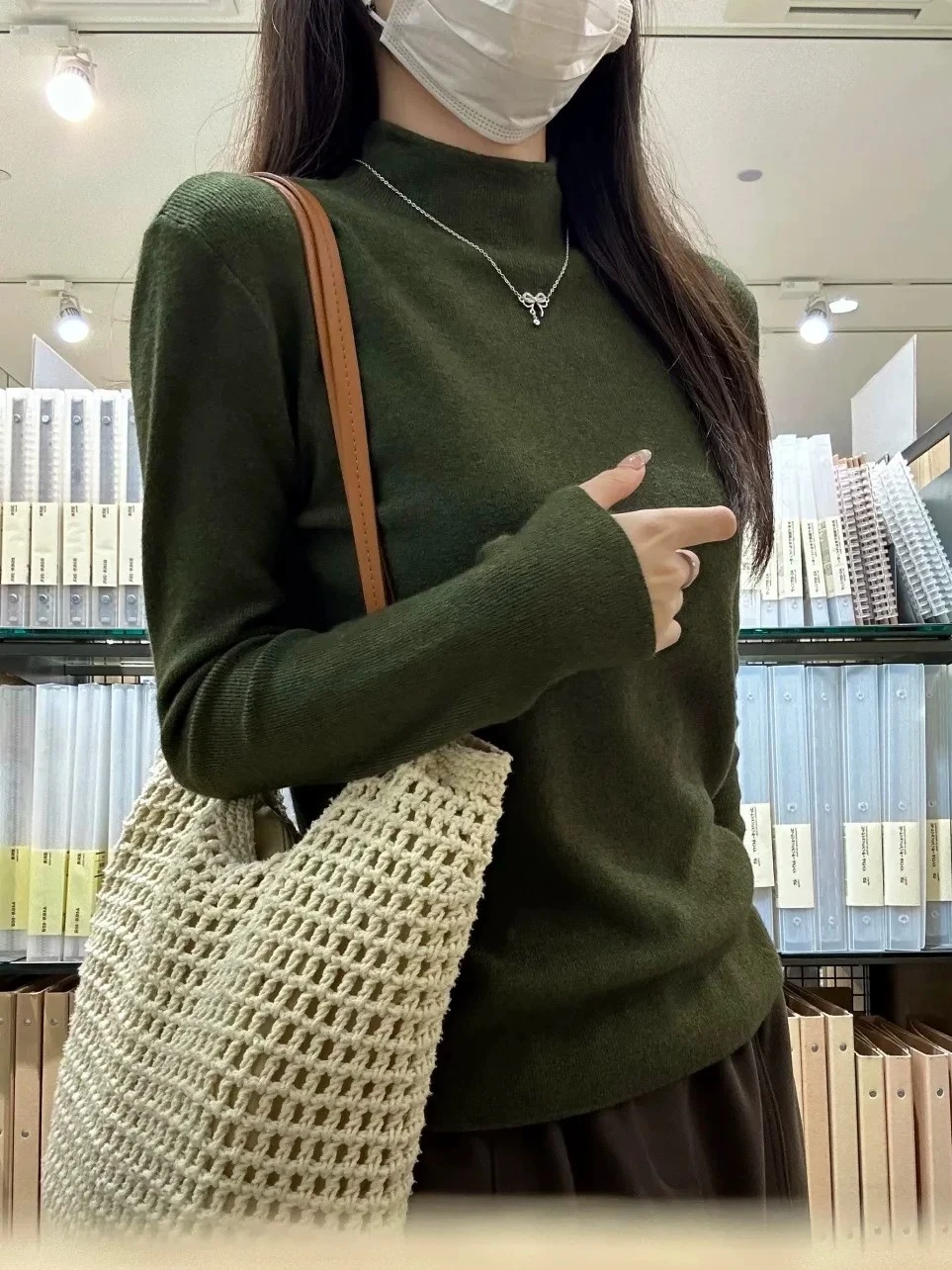 Retro Style Women's Knitted Sweater Small Stand Collar Layering Inner Wear Soft Warm Long Sleeve Polyester Fiber Regular Fit