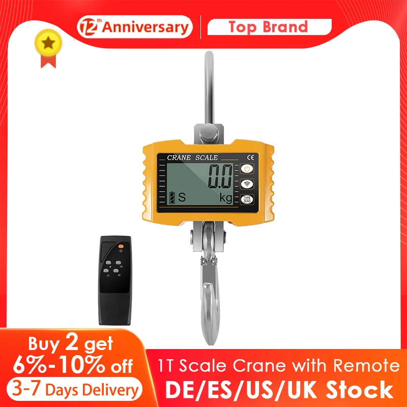 1000kg High-Precision Crane Scale 1T Sacle 42Cr Material Sensor with LCD Display with Backlight Remote Control