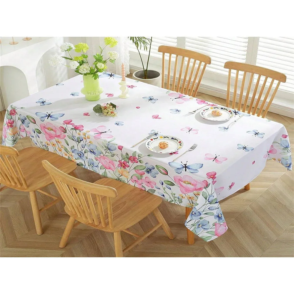 Polyester Easter Tablecloth 55.12x94.49in with Festive Bunny Eggs Flower Butterfly Print for Home For Party Setup