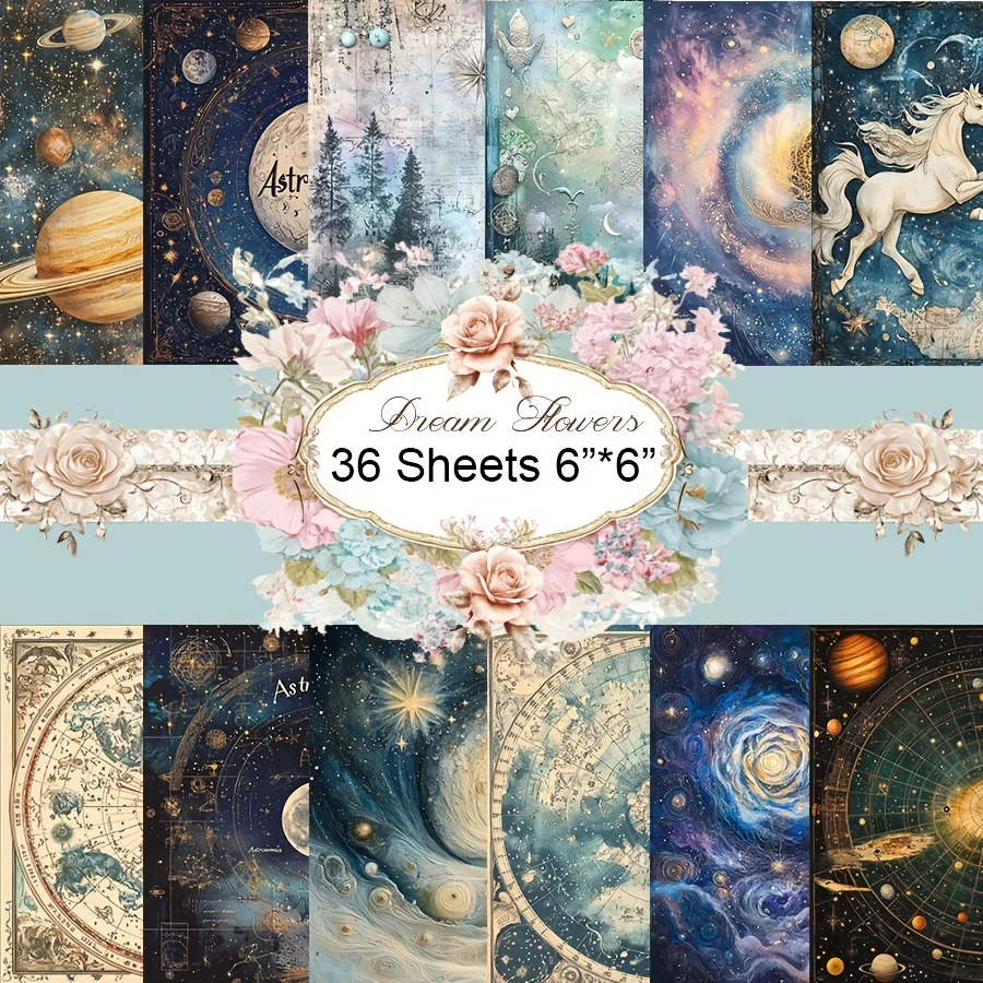 

36 Sheets 6x6 Inches Starry Sky Scrapbook Paper Pack, Art Craft Pattern Scrapbooking Decorative Paper, DIY Decorative Paper