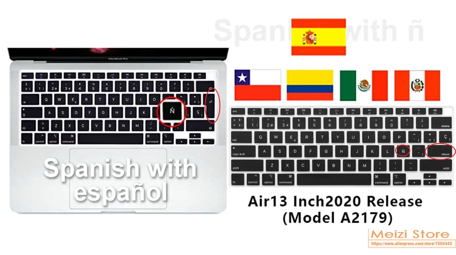 Spanish US Language for MacBook Air 13 inch 2020 A2337 M1 chip A2179 with Touch ID USA layout  Silicone Keyboard Cover Protector