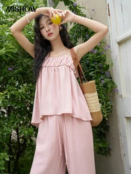 MISHOW Suspended Sleeveless Top Elastic Waist Pants Separately 2024 Summer Solid Blouses High Waist Wide Leg Pants MXD25X1553