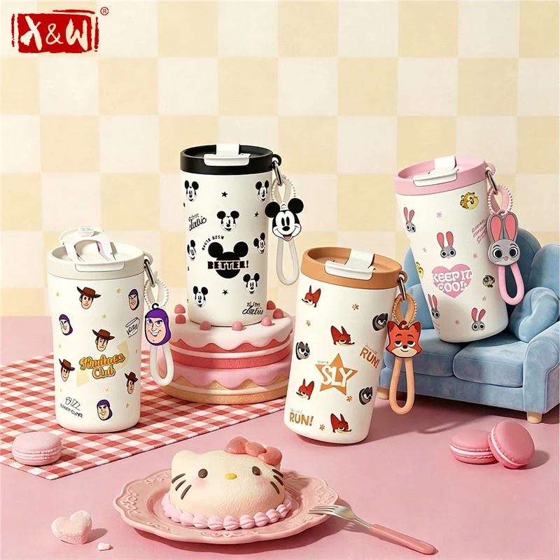 

X&W For Zootopia Thermal Cup 430ML Cartoon Judy Nick Straw Ice Cup Stainless Steel Hot & Cold Coffee Cup Outdoor Travel cups