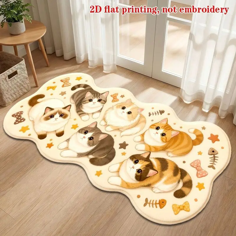 VIKAMA Cute Cats Runner Rug Irregular Shape Multi Kitten Fish Bone Non Slip Soft Flannel Floor Mat for Bedroom Bedside Pet Lover