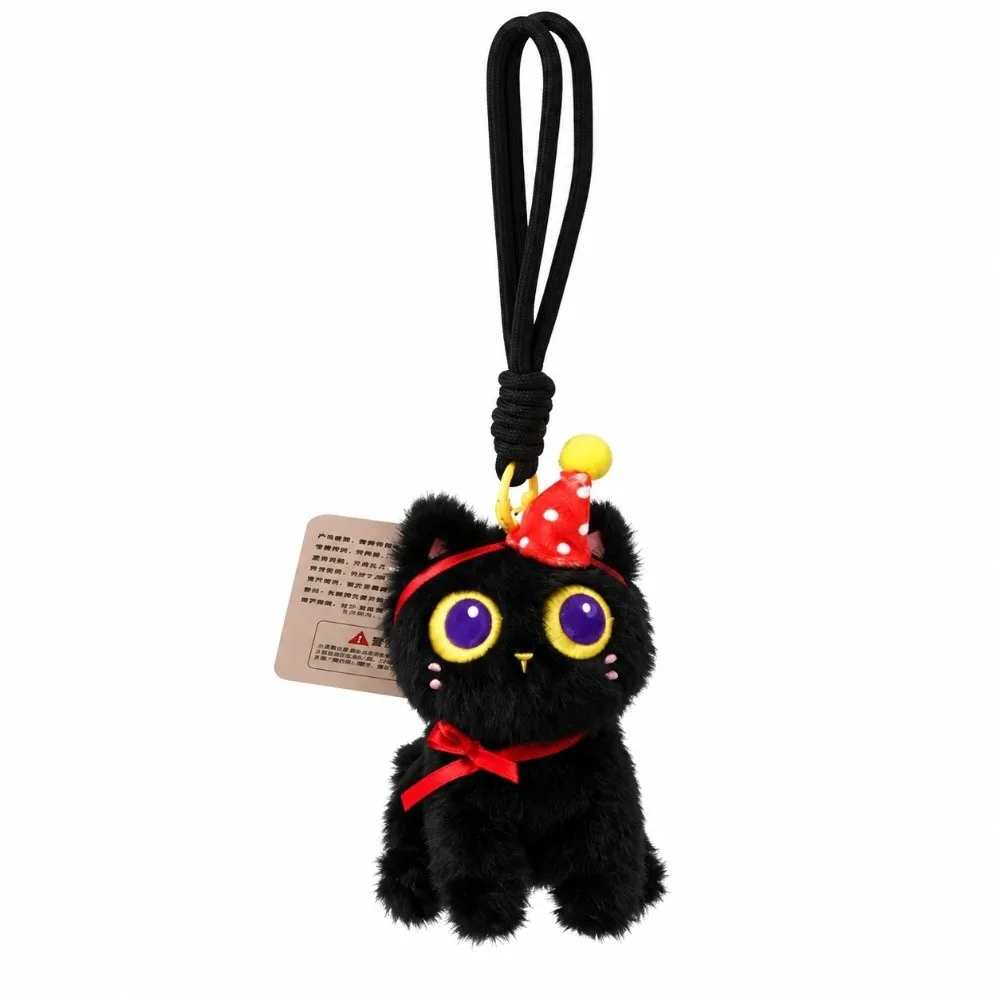 Cute Bag Charm Big-eyed Cat Plush Pendant Cartoon with Bell Black Cat Keychain Creative Black Cat Plush Toy Girls Gifts