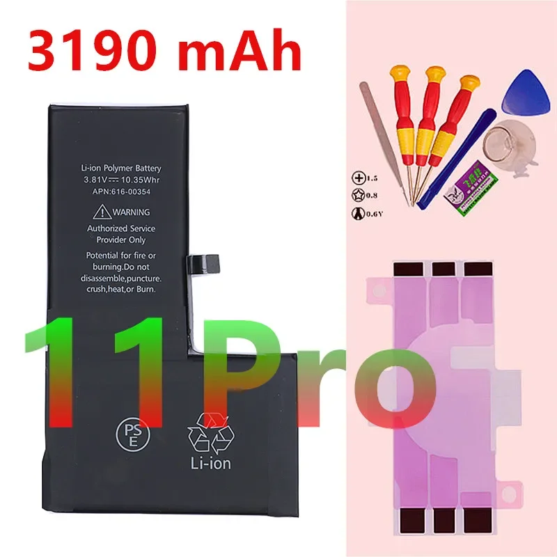 For iPhone 11 Pro Best Battery 3190mAh Replacement Batteria + Tools Compatible with A2215 A2160 A2217 Health 100% Zero Cycle