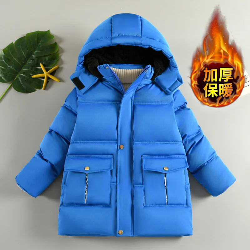

-20° Boys Plus Velvet Jackets Children Thick Hooded Down Coats Kids Winter Padded Outerwear Toddler Fashion Snow Outerwear 4-10Y