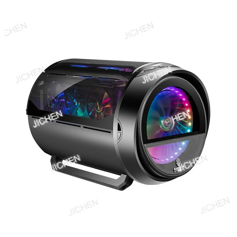 Transparentes Panorama-Rund-RGB-Computergehäuse, wassergekühltes, speziell geformtes Desktop-Game-Internetcafé