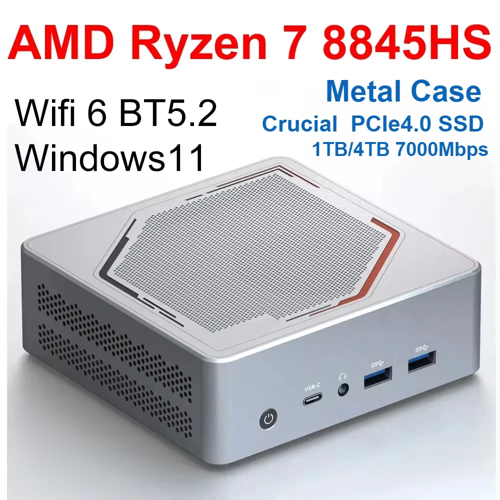 SZBOX Z88 AMD Ryzen 7 8845HS Mini PC Metal CNC Win11 DDR5 5600Mhz 32GB 1TB SSD 2.5G Lan Wifi6 BT5.2 Desk Mini PC Gamer Computer