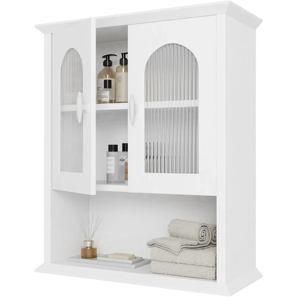 

Bathroom Wall Cabinet with Fluted Door, 18.9'' x 23.6'' Medicine Cabinet, Over The Toilet Storage Cabinet, White