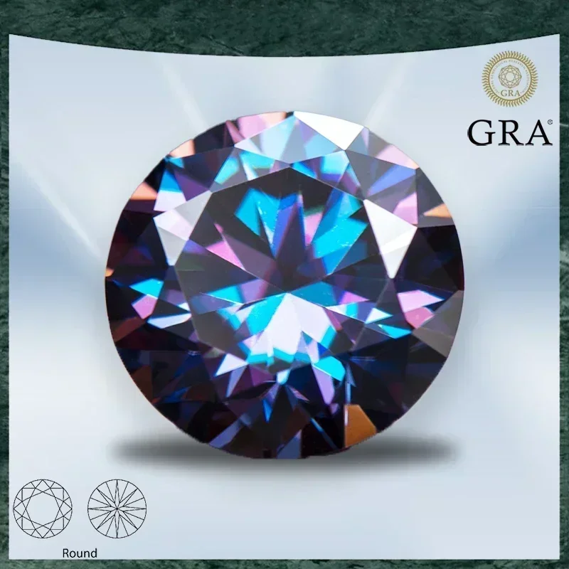 

Moissanite Stone Imperial Purple Colour Round Cut VVS1 with GRA Certificate for Gemstone Charms Beads Jewelry Making Materials