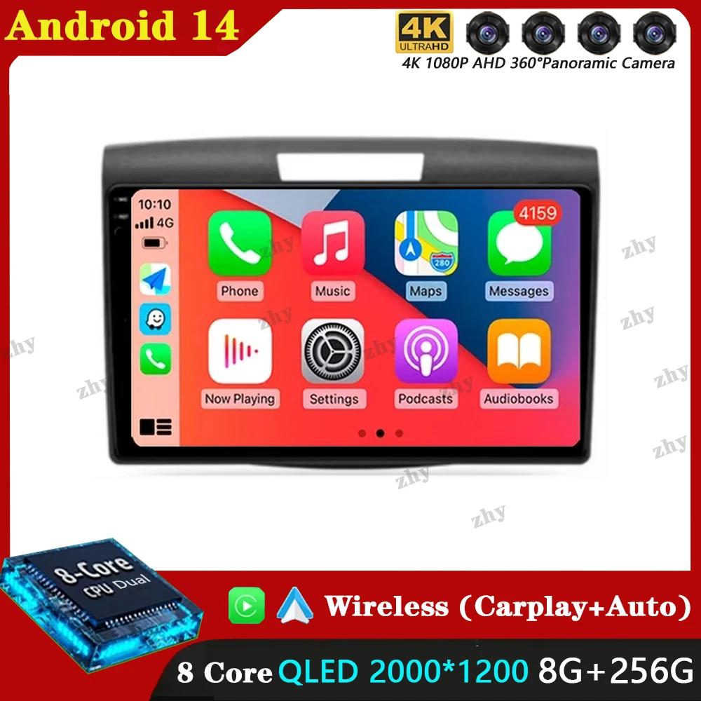 Android 14 Wireless Carplay Auto Car Radio for Honda CRV CR-V 2012 2013 2014 2015 2016 Multimedia GPS Autoradio 4G WIFI DSP