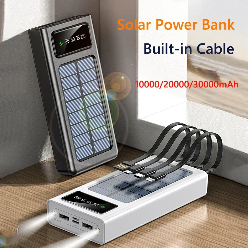 

Solar Power Bank 30000 мАч Открытый аккумулятор на солнечной батарее с 4 линиями для Xiaomi 15 Ultra Samsung iPhone 16 Huawei Poverbank