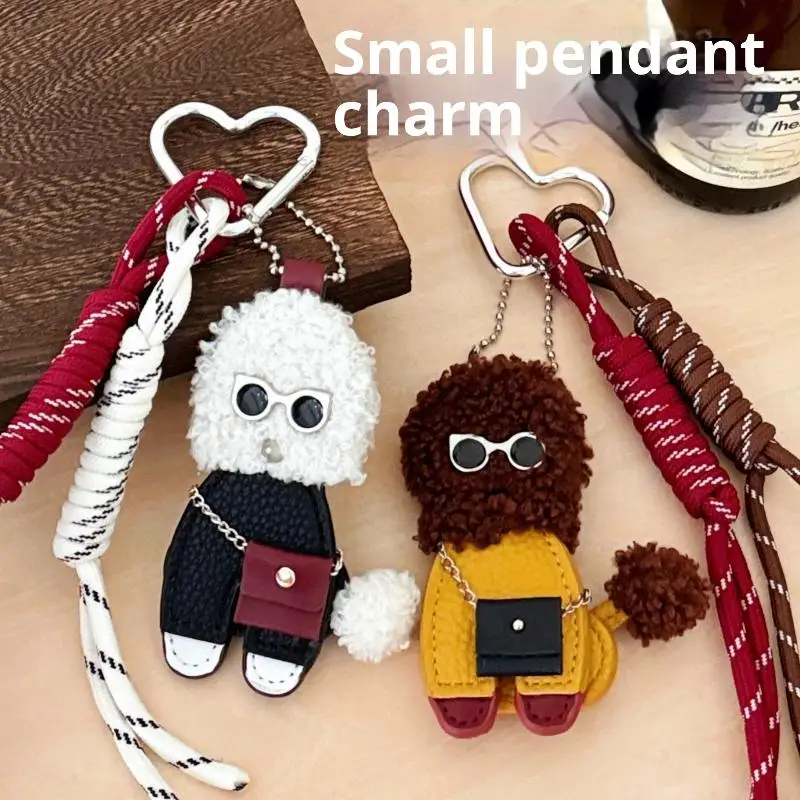 Niedlicher Cartoon-Plüsch-Teddy-Hund-Schlüsselanhänger, Kawaii-Lederpuppe, Anhänger, Rucksack, hängende Verzierung, Dekoration, Zubehör, Geschenke