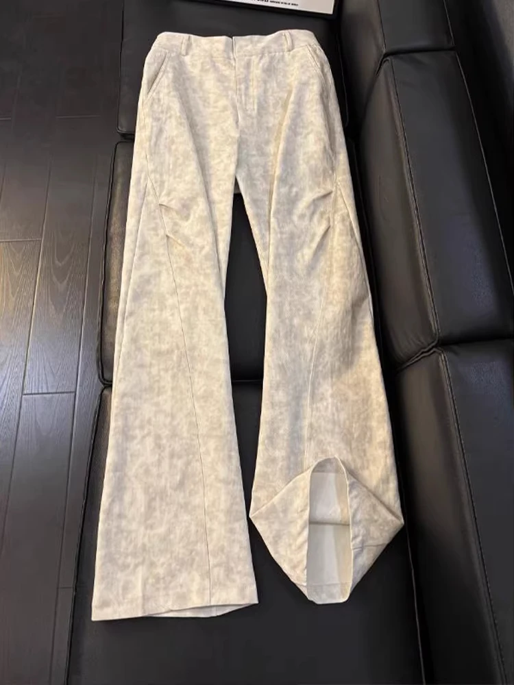 American Vintage Tie Dye Men's Casual Pants Spring Season Knife Cut Straight Leg Folded Workwear Trousers Loose Fit Polyester...