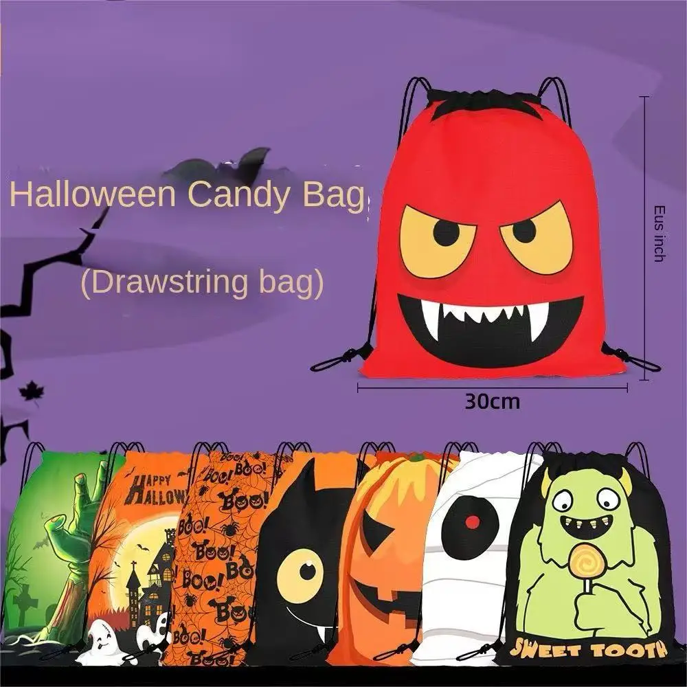 VIKAMA Halloween Candy Drawstring Pouch Backpack Pumpkin Ghost Trick-or-Treat Bags Halloween Candy Collection Bags