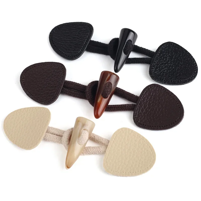 5pcs Leather Sew-On Toggle Resin Horn Buttons Closures for Coat Sweater Garment Accessories Fastener Toggle Buckle