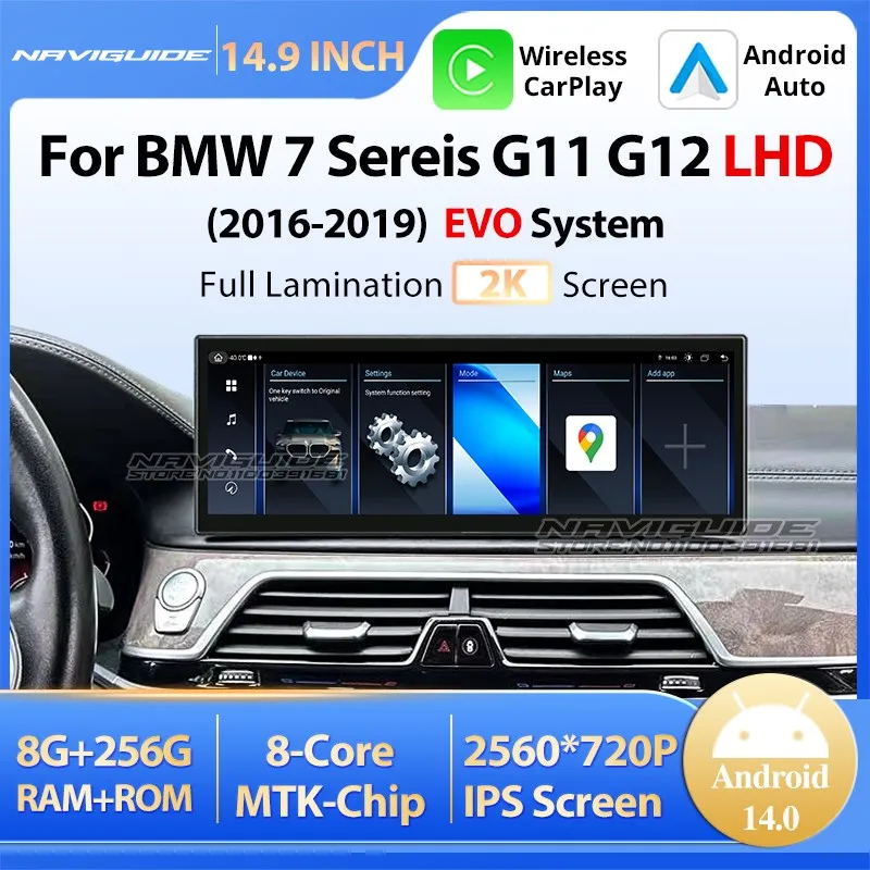 

NAVIGUIDE 14.9'' Car GPS Multimedia Player For BMW 7 Series G11 G12 LHD 2016-2019 EVO System Android14 Wireless CarPlay Auto HU