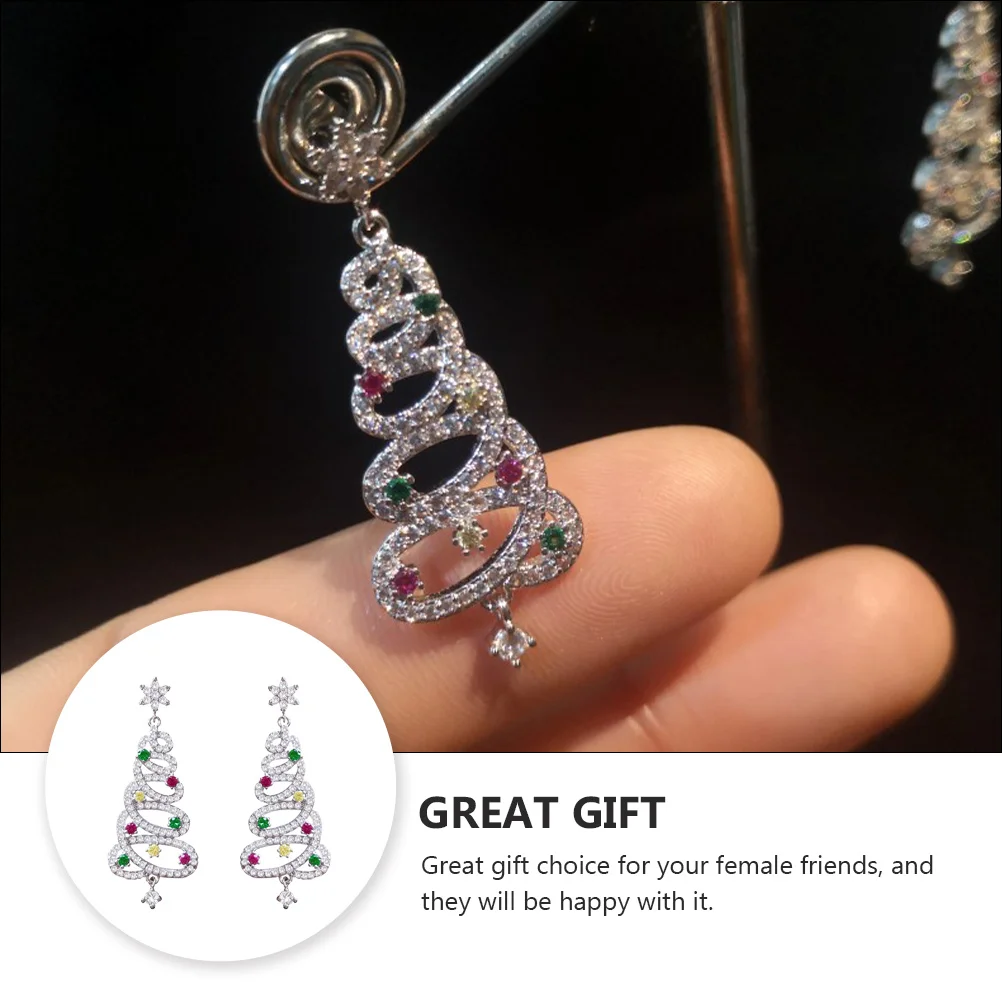  Christmas Tree Earrings Rhinestone Photo Props Jewelry Girl Ornaments Copper Women Fashion Party