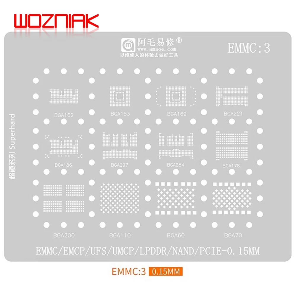 Amaoe EMMC2 EMMC3 BGA Reballing Stencil For Nand Flash EMMC EMCP UFS BGA162 BGA186 BGA254 BGA221 BGA153 BGA169 Plant Net