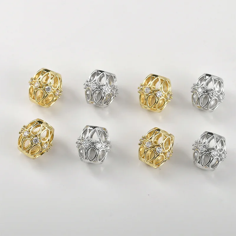 

Медные бусины с покрытием под 14-каратное золото, циркониевые полые бочкообразные бусины, бусины-цветы, материал для рукоделия, изготовления браслетов и ожерелий