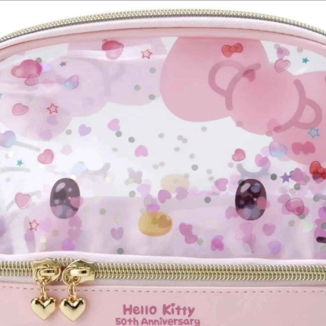 Sanrio Hello Kitty Pvc Makeup Bag Printed Double Layer Sequin Storage Beauty Tools Cute Transparent for Travel Cosmetic Bag Gift