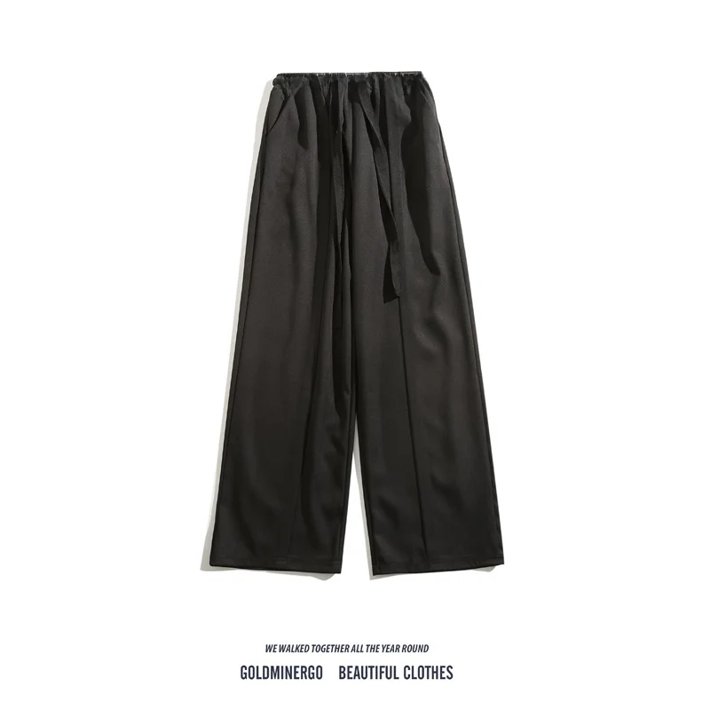 

Ele Oversize Wide Leg Men's Pants Pure Color Haome Drapey Trendy Loose Straight Casual Long Trousers