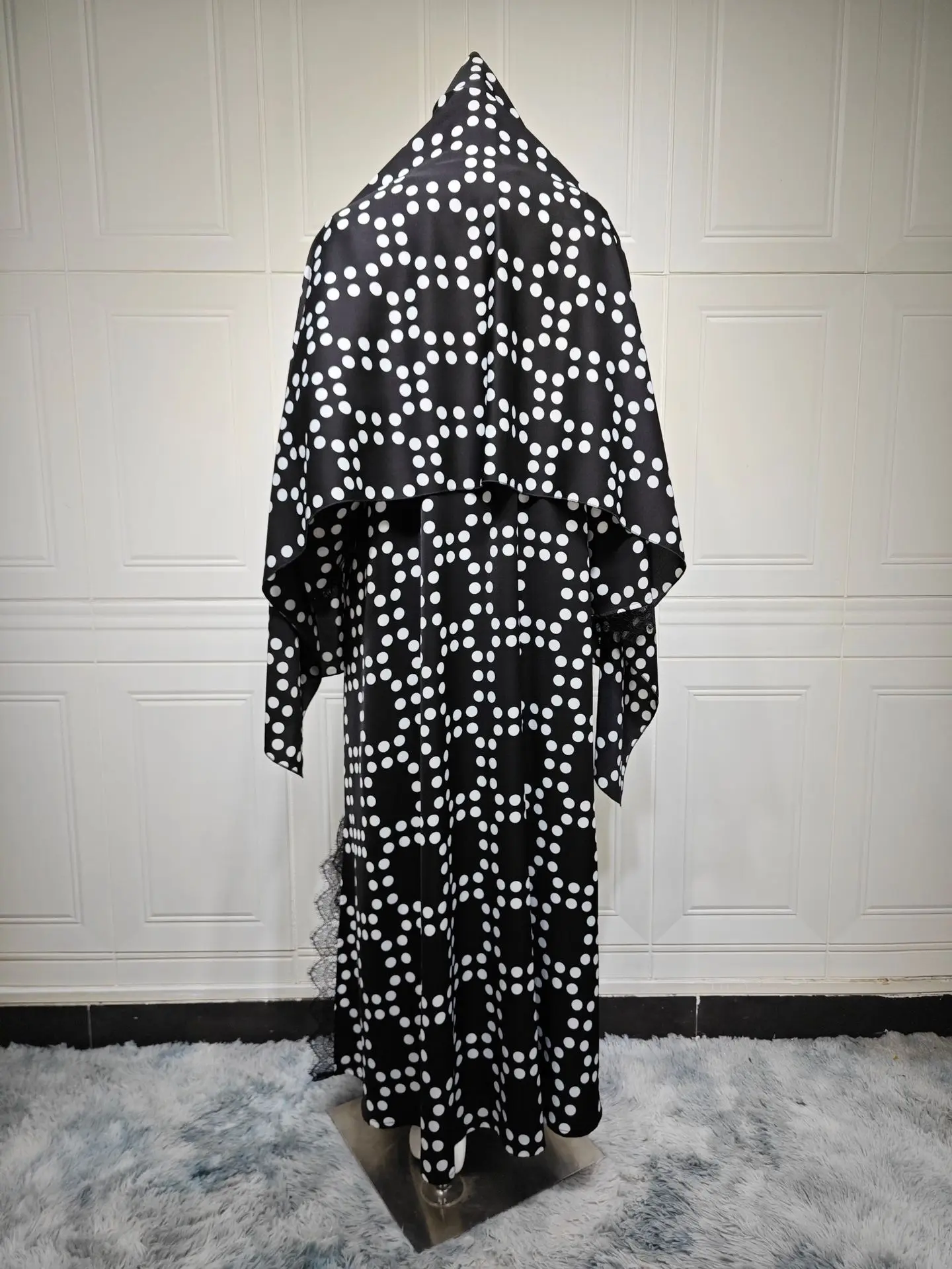 

Dubai Muslim Hijab Open Kimono Dress Set Polka Dot Women Cardigan Robe Abbayas Turkey Kaftan Marocain Femme Jalabiya Arab Robe