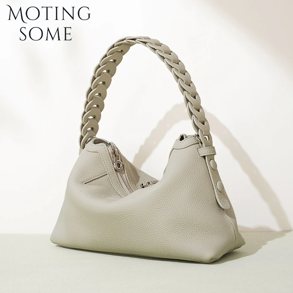 

Motingsome New in Handbag Genuine Grade Woman Pillow Shoulder Messenger Purse Summer Beach Bag Cowhide Underarm Mini Tote 2025
