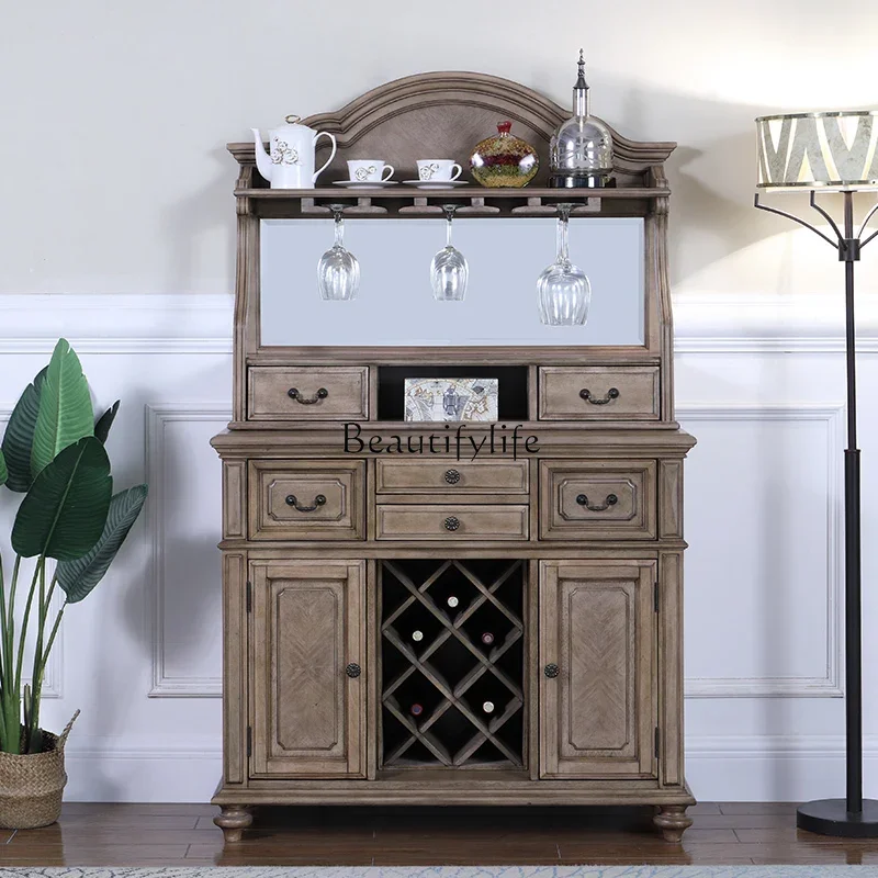 

yj19 Simple American Style Solid Wood Sideboard Wine Cabinet Home Bowl Cabinet European Style Living Room Wall-Mounted