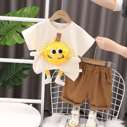 Toddler Boy Summer Clothes 2023 Korean Style Cartoon Pullover Short Sleeve T-shirts and Shorts Boys Outfit Set Kids Tracksuits