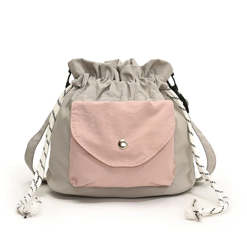 Women's Handbag Bucket Single Shoulder Crossbody Bag New Fashionable Nylon Canvas Contrasting Color Crossbody Drawstring