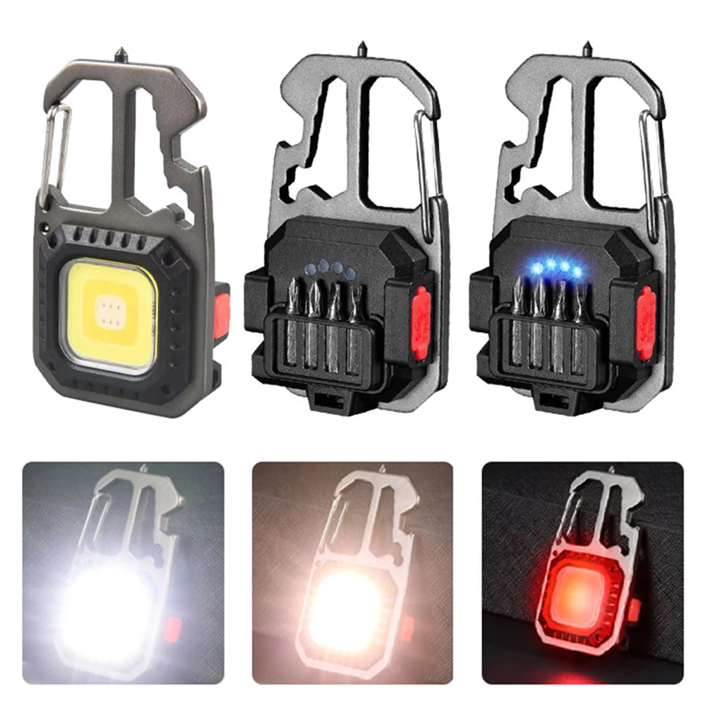 LED Portable Keychain Flashlight Outdoor Camping COB Work Light Emergency Lighting With Window Hammer Bottle Opener Lamp