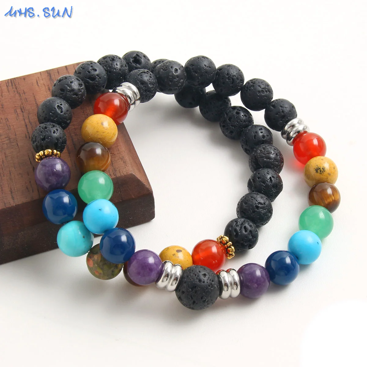 MHS.SUN Charkra Yoga Healing Chalcedony Granite Beads Bracelets Steel Accessories Fashion Natural Stone Jewelry Handmade