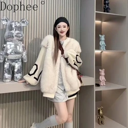 2024 New Winter Fashion Women Fluffy Fur Coat Patchwork Knitted Batwing Sleeve Loose Overcoat Zip Cardigans Diamonds Fur Jackets