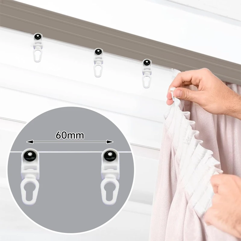 High Quality Snake Fold Slider Silent Curtain Track Pulley for S Wave Curtains Rail Distance 60Mm S-Wave Curtain Line Runner