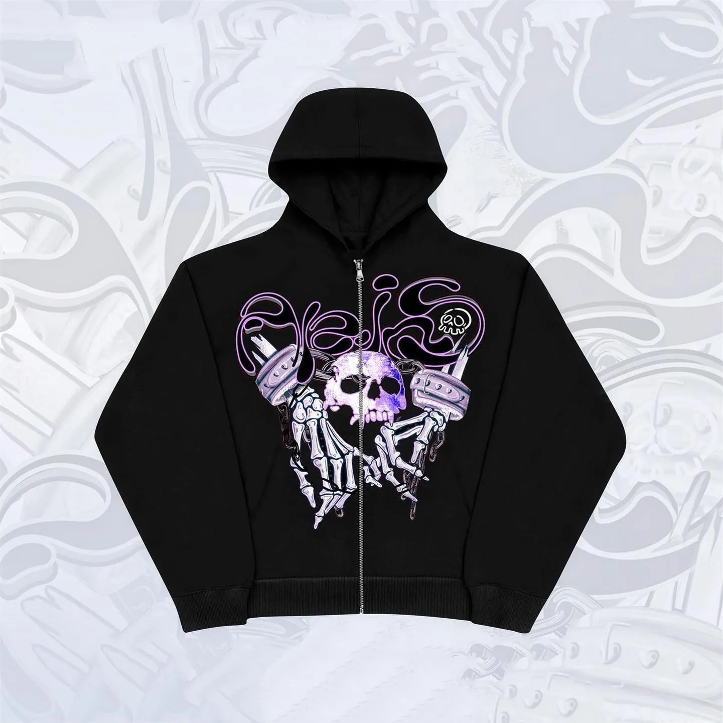 

New black loose zipper hoodie men American cross head print street Harajuku oversized sweatshirt Y2K punk Vintage couple jacket