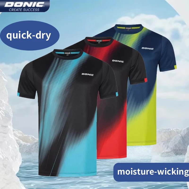 

DONIC Camiseta de tenis de mesa Camiseta deportiva de manga corta con cuello redondo Secado rápido igual que Zhang Jike