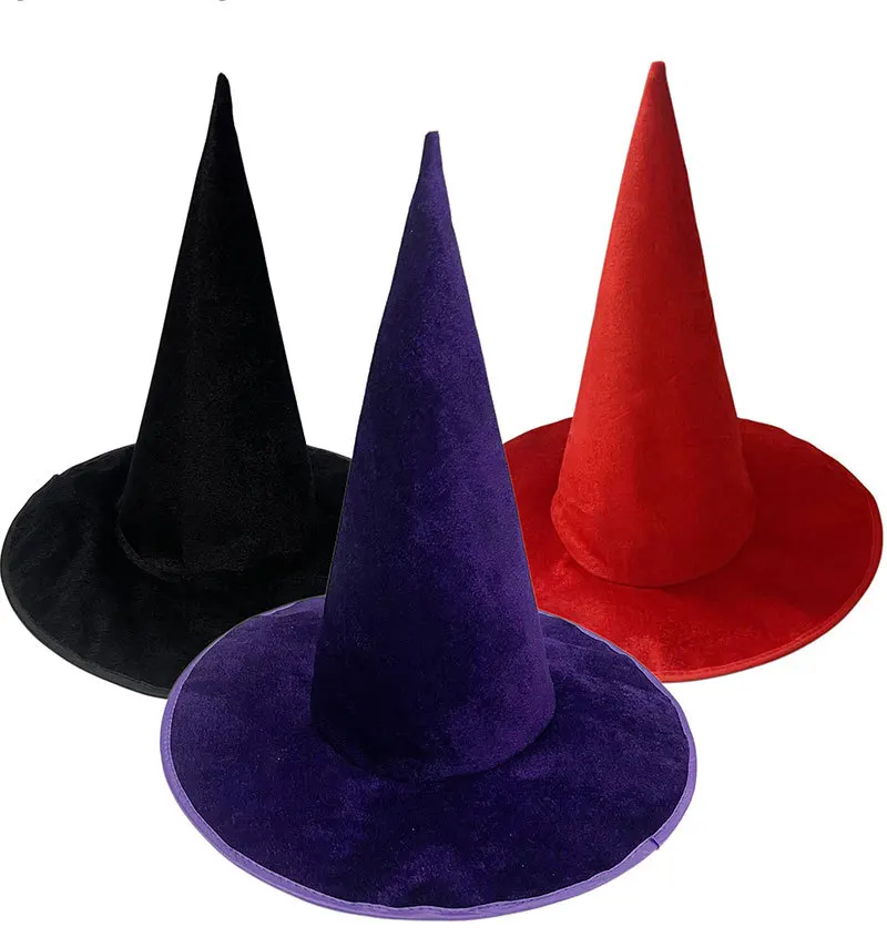 Hexenhut Halloween Farbiger Flanell Hexenhut Dunkler Hexenhut Zauberer Halloween Hexenhaarschmuck für Familienfestparty – Detail 2