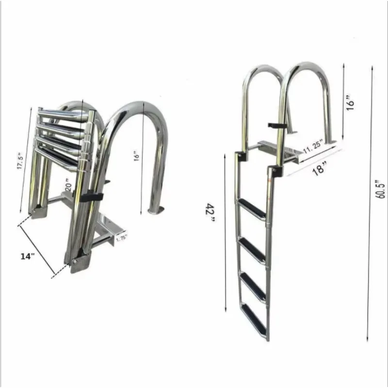 

STTL 304 Stainless Steel Boat 4 Step Telescoping Ladder Dock Ladder Folding Boat Ladder High Polished