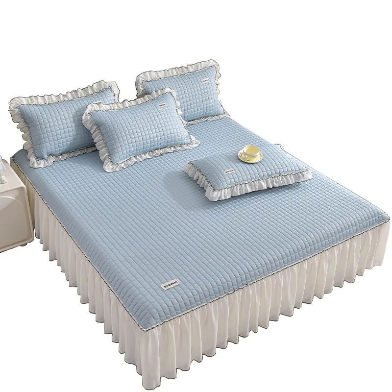 

Summer cool small ice cube latex mat three piece set household machine washable bed skirt soft