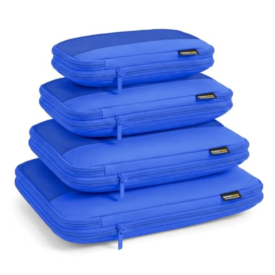 

4 Piece Compression Packing Cubes for 37 Day Travel Lightweight Organizers with Breathable Mesh Double-Zipper Design in Dark Bl