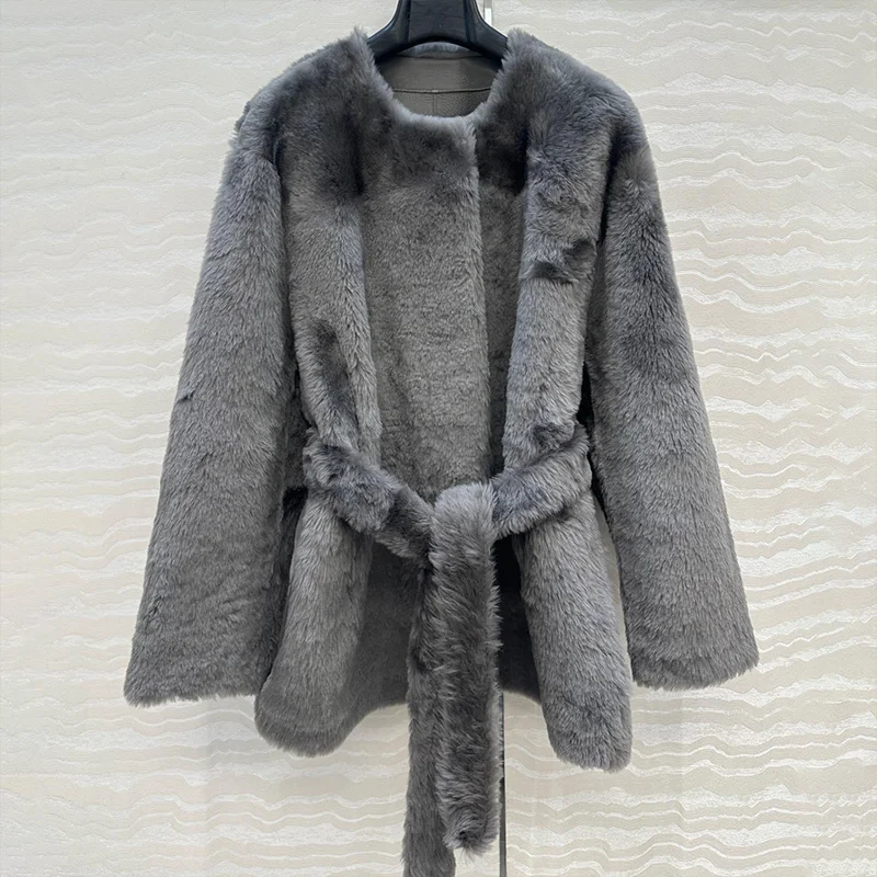 高品質の女性の新しい冬の毛皮のコート厚いミッドレングスのアウターウェア女性服ウエストベルト付き高級 251107147