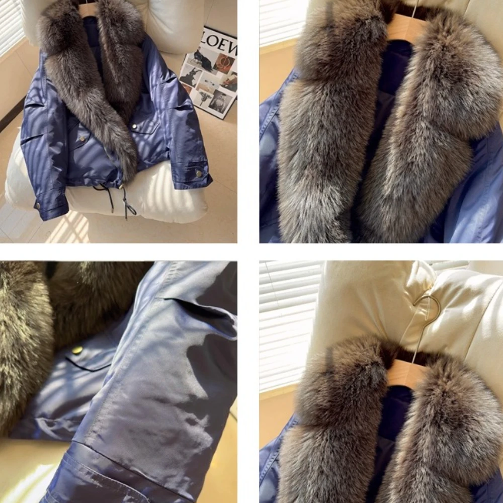 Donsjack Dames Herfst Echt Bont Jas Winter Witte Ganzendons Jas Vos Bontkraag Luxe Uitloper Losse Vrouwelijke Puffer Jas