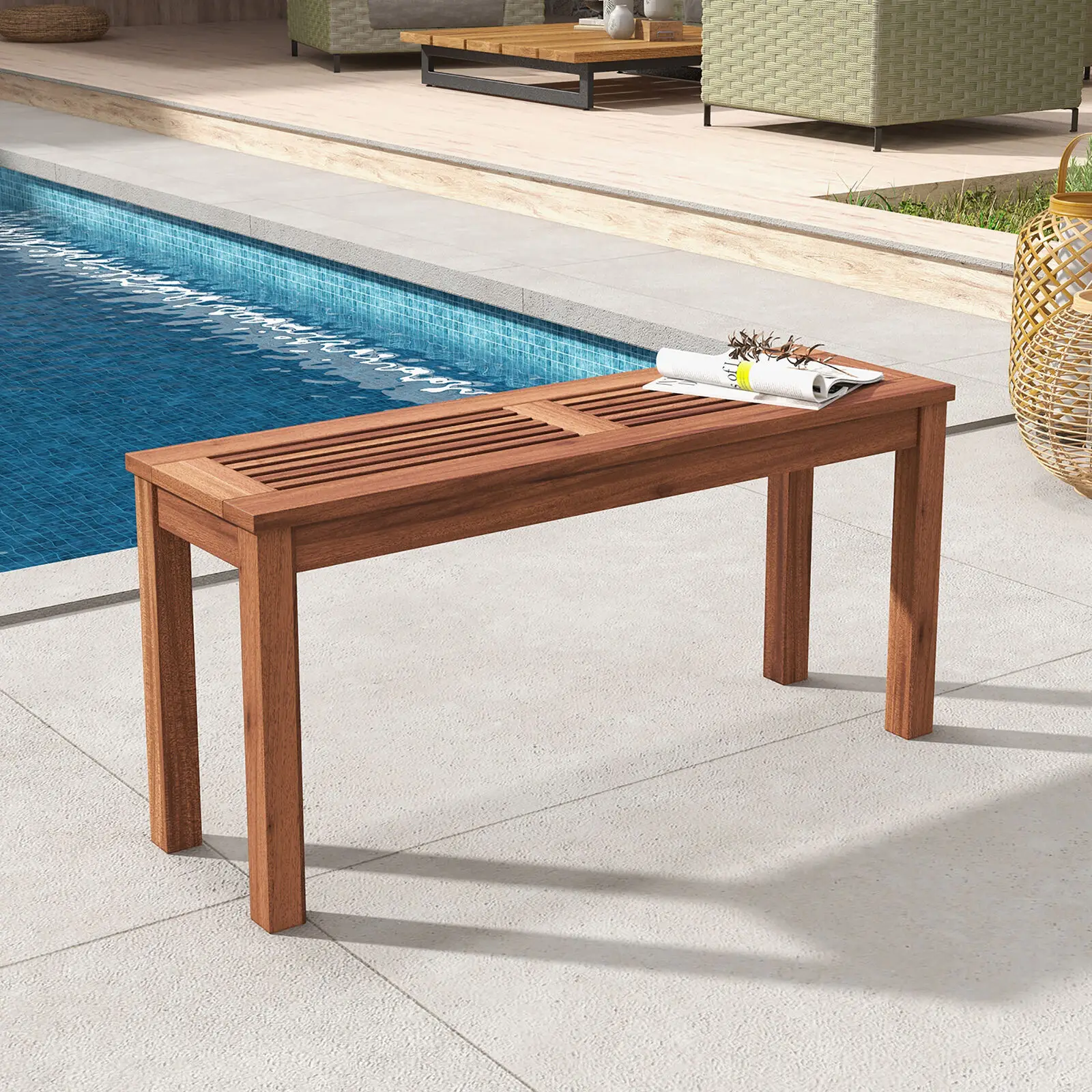 

2-Person Bench Patio Bench w/Slatted Seat Weather Resistant Solid Wood Frame