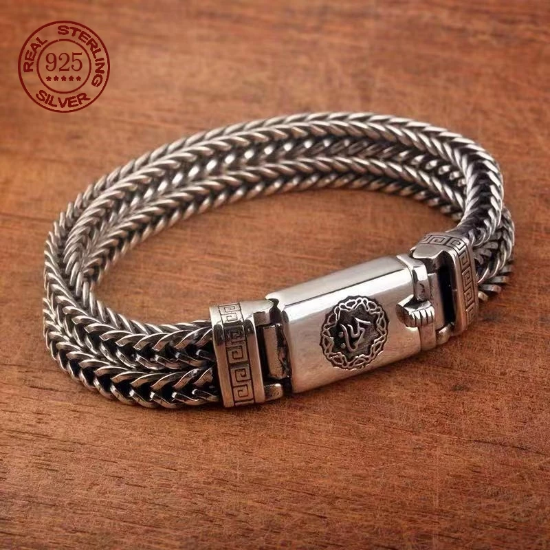 S925 Sterling Silver Hand-Woven Men's Bracelet Fashion Trend Personality Chinese Style Retro Creative Jewelry Exquisite Gift